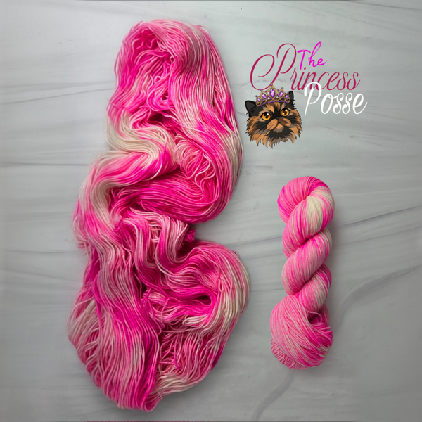 The Princess Posse - Hand dyed variegated yarn, Fingering Weight, inspired by Dungeon Crawler Carl book series - pink magenta fuchsia and white
