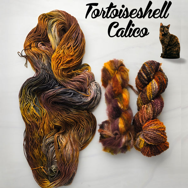 Tortoiseshell Calico - Hand dyed yarn, orange brown cream dark brown - cat coloring inspired princess donut  dcc