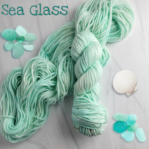 Sea Glass - Hand dyed tonal semi solid yarn - Merino Fingering to worsted pastel seagoam green aqua turquoise blue teal color