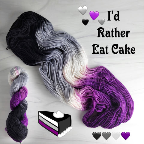 I'd Rather Eat Cake - asexual flag - Hand dyed variegated yarn - purple white grey black -  gay pride LGBTQ