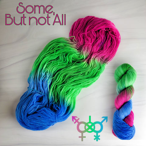 Some, But Not All- polysexual flag - Hand dyed variegated yarn - pink green blue -   gay pride LGBTQ