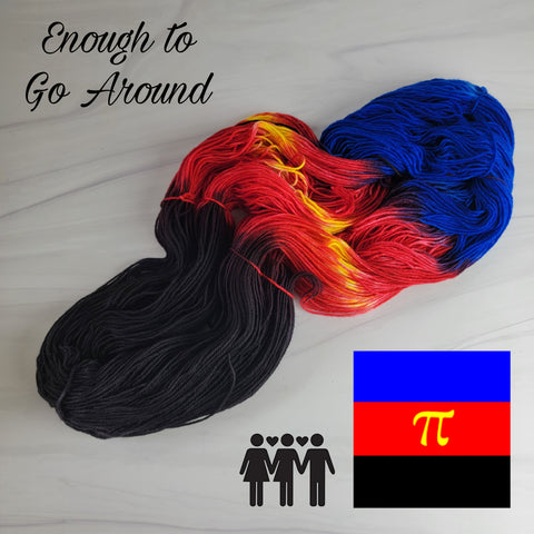 Enough to Go Around - Polyamory flag - Hand dyed variegated yarn - red blue black gold-   gay pride LGBTQ