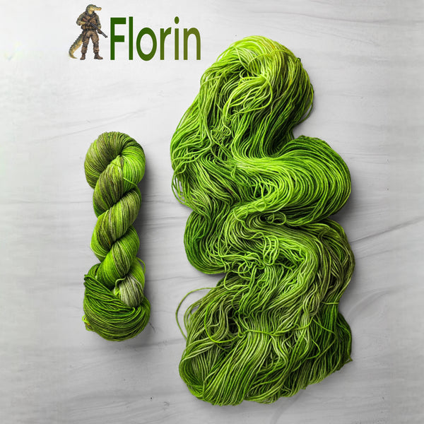 Florin - Hand dyed variegated yarn, Fingering Weight, inspired by Dungeon Crawler Carl book series - green camo colors crocodilian