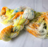 Pocketful Of Sunshine - Hand dyed yarn, white  orange yellow with green and blue and purple speckles