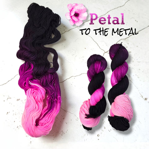 Petal to the Metal- Hand dyed yarn -  Fingering to bulky- pink to black