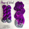 House of Wind - Hand dyed yarn, Fingering Weight, speckled assigned pooling inspired by ACOTAR by Sarah J Maas - berry . magenta pinkish purple with a silver pop