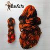 Bautista - Hand dyed variegated yarn, Fingering Weight, inspired by Dungeon Crawler Carl book series - orange red blush tiger stripes