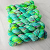 Something to Look Forward to - Hand dyed Variegated yarn -  Fingering to bulky-  Hope series - neon aqua blue green yellow with pink and rainbow speckles