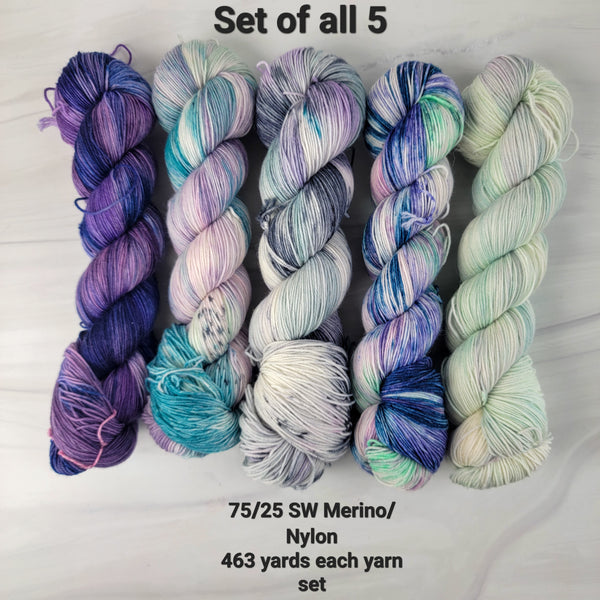 Ready to ship fade set of 5 - SW Merino nylon fingering weight 4 ply 500g total