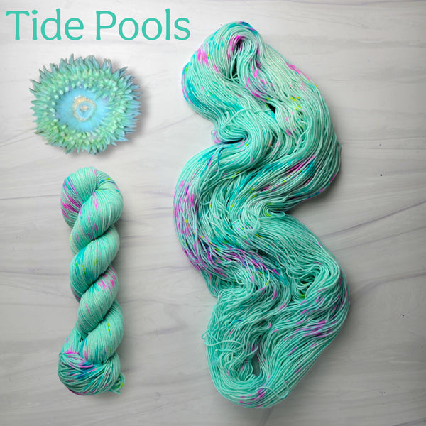 Tide Pools - Hand dyed Yarn - 100g Aqua blue rainbow spatter