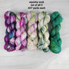 Ready to ship fade set of 5 - pink purple green cream with speckles - fingering weight 4 ply 500g total