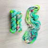 Something to Look Forward to - Hand dyed Variegated yarn -  Fingering to bulky-  Hope series - neon aqua blue green yellow with pink and rainbow speckles