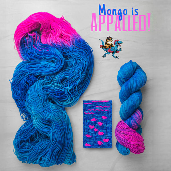 Mongo is Appalled - Hand dyed Assigned Pooling yarn, Fingering Weight, inspired by Dungeon Crawler Carl book series - brilliant blue with a pop of hot pink
