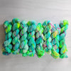 Something to Look Forward to - Hand dyed Variegated yarn -  Fingering to bulky-  Hope series - neon aqua blue green yellow with pink and rainbow speckles