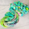 Something to Look Forward to - Hand dyed Variegated yarn -  Fingering to bulky-  Hope series - neon aqua blue green yellow with pink and rainbow speckles