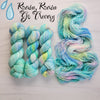 Rain Rain Go Away - Hand dyed variegated yarn -pastel aqua turquoise blue with rainbow pops - lullabies and nursery rhymes collection