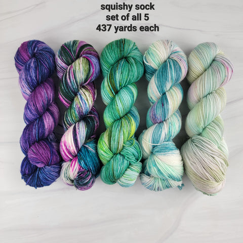 Ready to ship fade set of 5 - pink purple green cream with speckles - fingering weight 4 ply 500g total