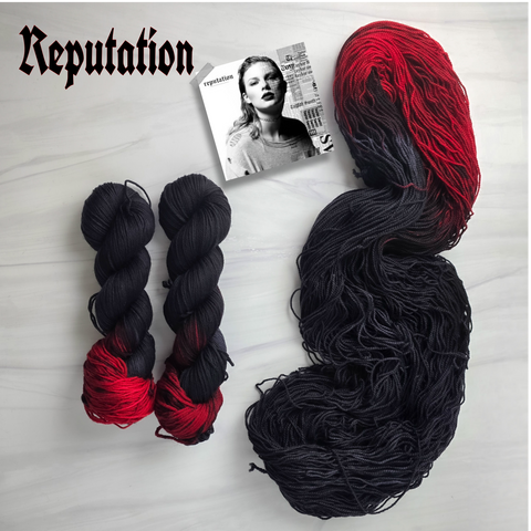Reputation - Hand dyed yarn, red black assigned pooling-  Taylor Swift inspired yarn
