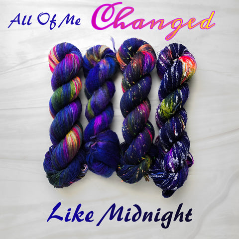 All of Me Changed Like Midnight - Hand dyed yarn,  dark midnight blue with fuchsia pink and neon yellow -  Taylor Swift inspired yarn