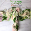 Imagination is an act of liberation - Hand dyed yarn, white with rich grass green and pastel purple pink peach yellow and speckles of mood green purple pink teal - Andrea Gibson Poetry inspired