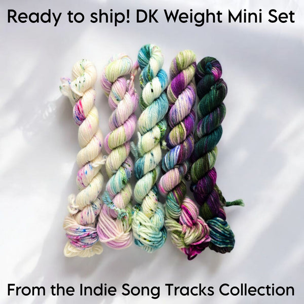 Ready to ship mini fade set of 5 DK weight - indie song tracks collection Green purple speckled