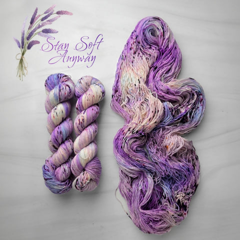 Stay Soft Anyway - Hand dyed speckled variegated yarn - SW Merino dyed to order yarn fingering sock DK sport worsted Aran bulky - light lilac purple periwinkle blue with speckles