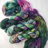 Eyes Like Wild Flowers - Hand dyed variegated yarn - Indie Song Tracks collection - Merino Fingering to worsted dyed to order - dark moss green with teal pink purple and speckles