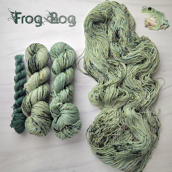 Frog Bog - Hand dyed yarn - dyed to order on fingering sock DK sport worsted Aran or bulky yarn - tonal of gentle mossy sage green with heavy speckles
