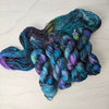 Ready to ship - Abraxos on pure silk fingering weight yarn - Priced per skein - blue purple black oil slick colors