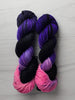 Katia's Favorite Memory - Hand dyed Assigned Pooling yarn, Fingering to Bulky Weight, inspired by Dungeon Crawler Carl book series- dyed to order - black purple pop of light pink