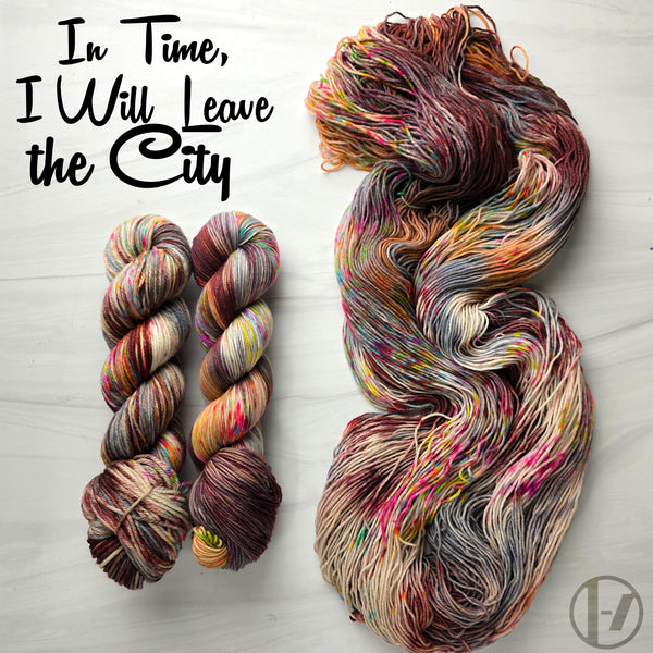 In time, I will leave the city - Hand dyed Variegated yarn - twenty one pilots inspired - Fingering to bulky-  brown grey with rainbow splashes