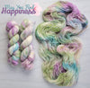 May You Find Happiness - Hand dyed variegated yarn - Indie Song Tracks collection - Merino Fingering to worsted dyed to order - white with pastel pink teal moss green and speckles