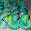 Something to Look Forward to - Hand dyed Variegated yarn -  Fingering to bulky-  Hope series - neon aqua blue green yellow with pink and rainbow speckles