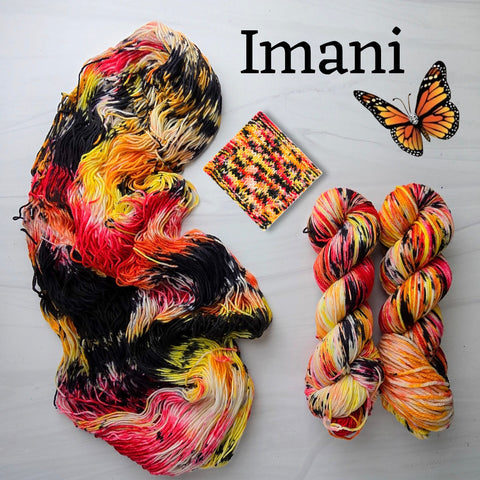 Imani - Hand dyed variegated yarn, Fingering Weight, inspired by Dungeon Crawler Carl book series - white orange red black monarch butterfly