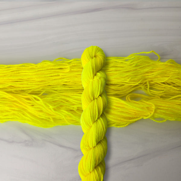 Neon Yellow - True SOLID - Hand dyed yarn - glows under blacklight UV reactive - choose your base fingering sport DK worsted Aran bulky dyed to order florescent yellow