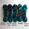 The Heartbeat of the Whole World - Hand dyed yarn, teal dark blue brown purple maroon - Andrea Gibson Poetry inspired