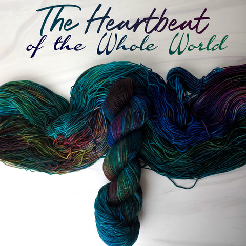 The Heartbeat of the Whole World - Hand dyed yarn, teal dark blue brown purple maroon - Andrea Gibson Poetry inspired