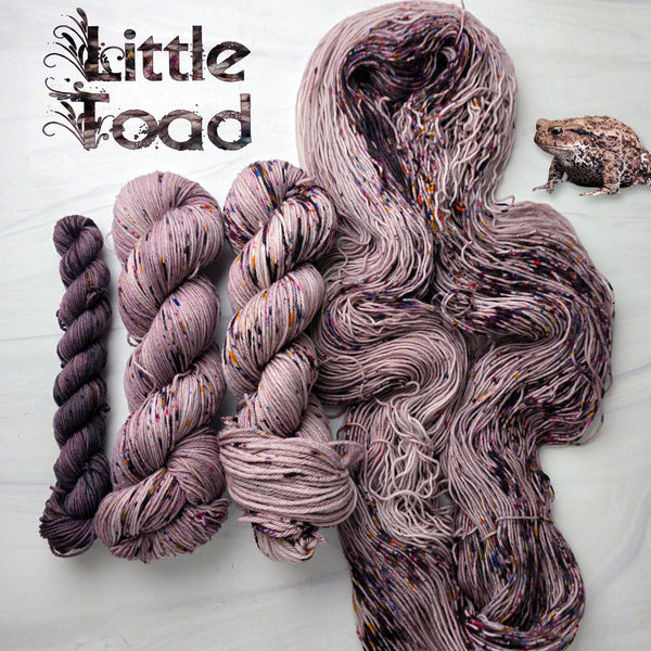 Little Toad - Hand dyed yarn - dyed to order on fingering stick DK sport worsted Aran or bulky yarn - tonal of warm brown grey with heavy speckles