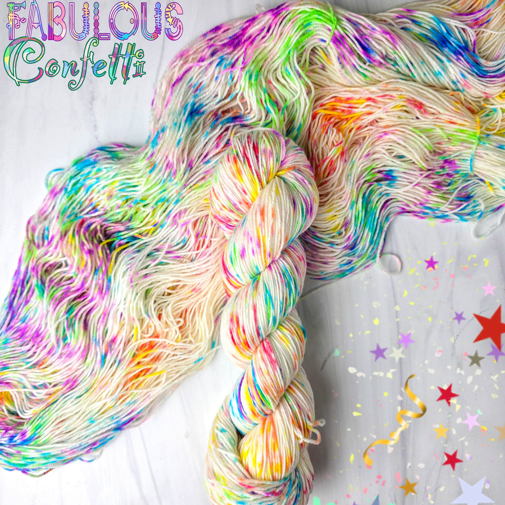 Fabulous Confetti - Hand dyed yarn, white with splashes of rainbow of ...