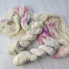 When it got cold we bundled up - Hand dyed variegated yarn - Indie Song Tracks collection - Merino Fingering to worsted dyed to order - white with purple pink teal moss green speckles