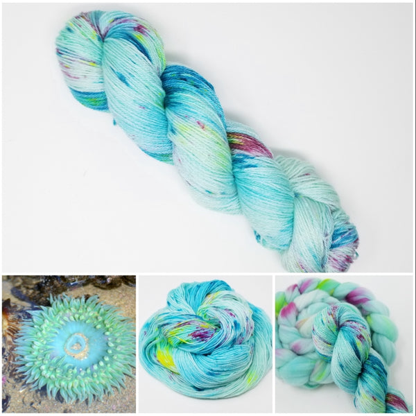 Tide Pool - Hand dyed Yarn - 100g Aqua blue rainbow spatter