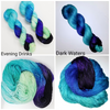 Evening Drinks - Hand dyed yarn - SW Merino Fingering Weight black blue aqua