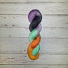 Little Monsters -  Hand dyed palindrome yarn - purple orange green black Halloween colors