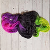 Wicked -  Hand dyed variegated palindrome yarn - pink purple black lime green Halloween colors