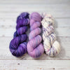 Verbena - Hand dyed variegated yarn - Merino Fingering to worsted white with purple lilac violet lavender speckles