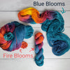 Blue Blooms - Hand dyed sock yarn - teal blue orange yellow red