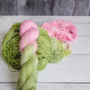 Petal-  Hand dyed yarn - SW Merino Fingering knitting crocheting weaving- pink green palindrome