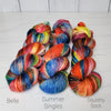 Psychedelic Red Panda - Hand dyed sock yarn - red blue yellow rainbow