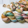 Woodland Cabin-  Hand dyed variegated yarn - toffee caramel forest green brick maroon