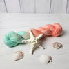 Seashore Sunrise - Hand dyed yarn -Merino Fingering peach to light pastel aqua
